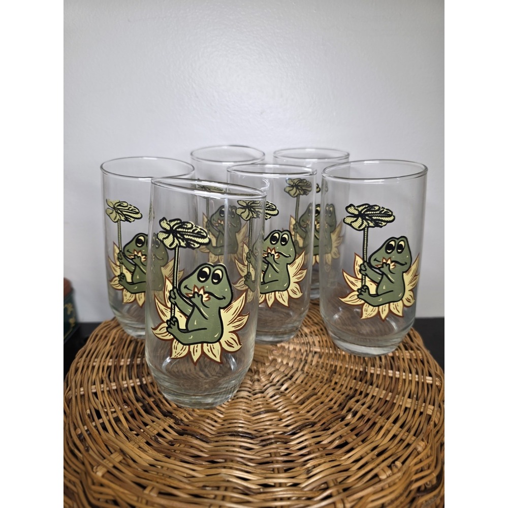 Sears Vintage Set Of 6 Neil The Frog 1970's Glasses